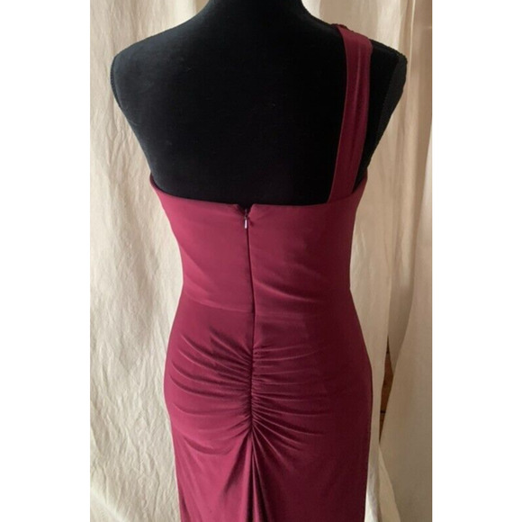 DB Studio Bodycon Dress Womens Size 4 Burgundy One Shoulder Knee Length Dress - Picture 9 of 14